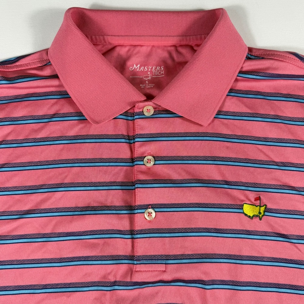 Masters Tech Polo Shirt Mens Large Striped Performance Golf Pink Blue